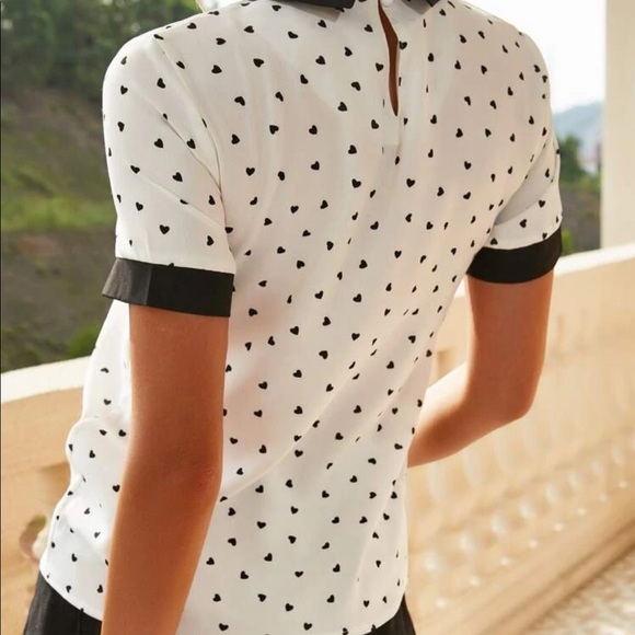 Black white collar detail color block blouse - Picture 2 of 5